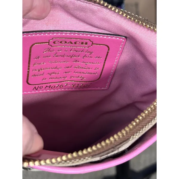 Coach Signature Stripe Swingpack Crossbody Bag Pink Tan Y2K Small Purse - Image 11