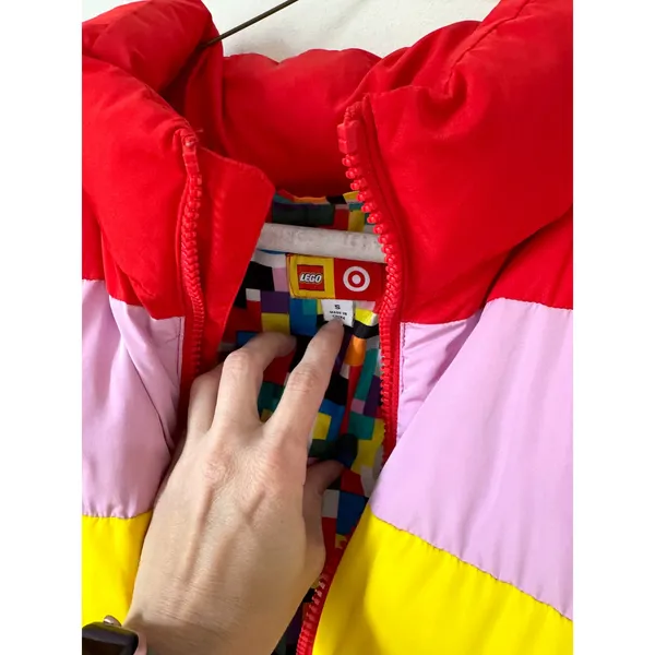 Target x Lego Color Block Puffer Jacket Vest Pink Red Yellow Orange Size Small - Image 8