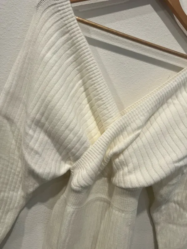 Off white Twist-Front Ribbed Sweater Dress - Women - Image 2