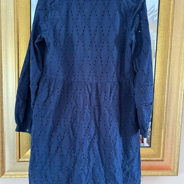 Loft Navy Blue Eyelet Button-Down Dress - Image 5