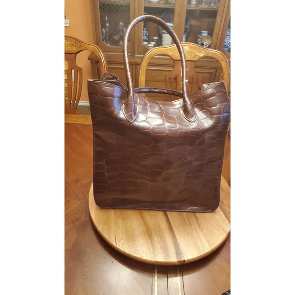 Ralph Lauren Signature Safari Embossed Tote Bag Brown Faux Leather LRG - Image 3
