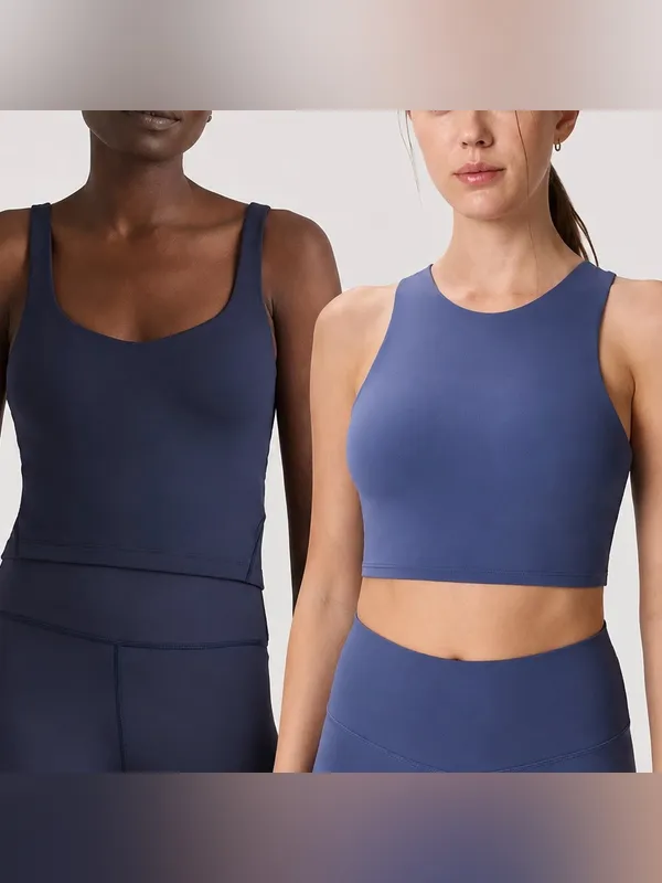 Quince NWOT 2 Pc. Bundle Ultra Form Cropped Tanks Deep Navy and Storm Blue Small - Image 2