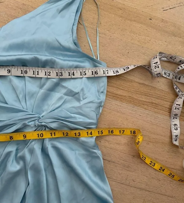 Abercrombie Light Blue One Shoulder Satin Knotted Midi Dress NEW - Image 9