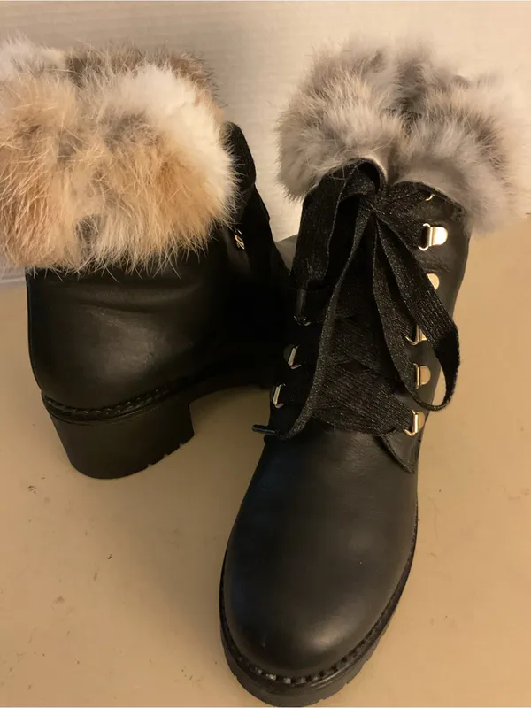 275 Central women black leather fur platform combat waterproof boots US 8 - Image 11