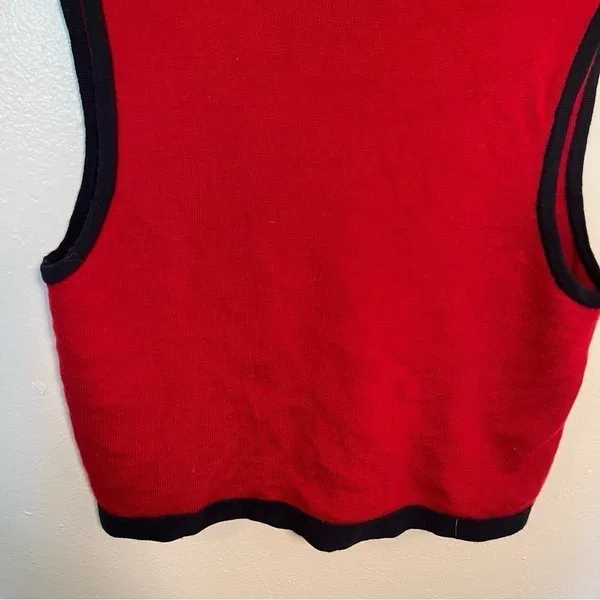 Vintage Talbots Women's Size Medium Sweater Vest Red Navy Blue Pockets 100% Wool - Image 9