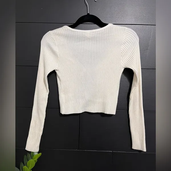 DREAMERS by Debut Cream Long Sleeve Ribbed Cardigan Cover Up Tie Women’s S EUC - Image 4