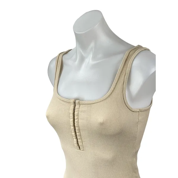 NEW Abercrombie & Fitch Cream Sleeveless Zip Knit Thong Tank Bodysuit Top Size S - Image 2