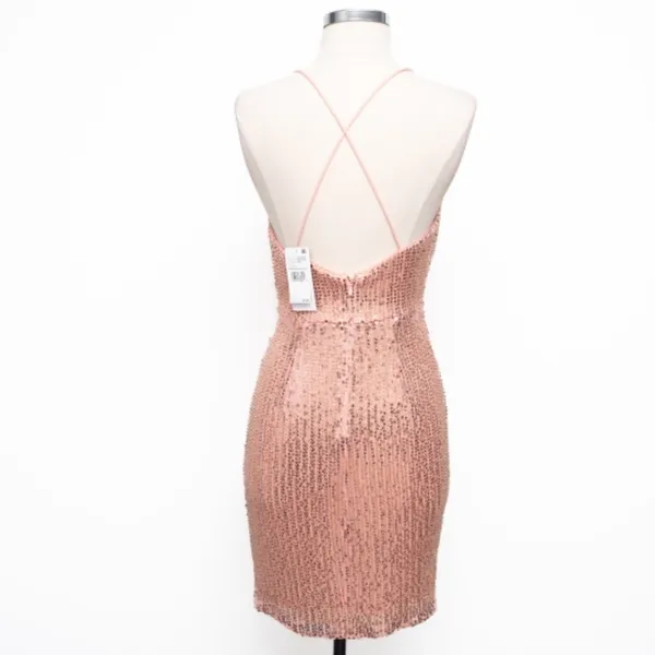 Liv Foster - Rosy‎ Peach Sequin Draped Plunge V-Neck Mini Dress - Image 5