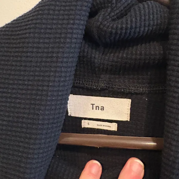 Aritzia TNA Black Waffle Knit Long Sleeve Turtleneck Cardigan Sweatshirt - Image 5