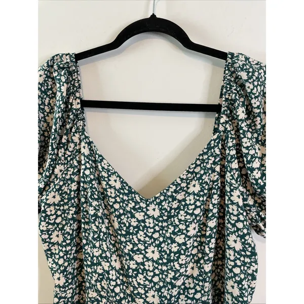 As You Wish XL Teal Floral Wide Leg Jumpsuit Puff Sleeve Boho Romper‎ - Image 8