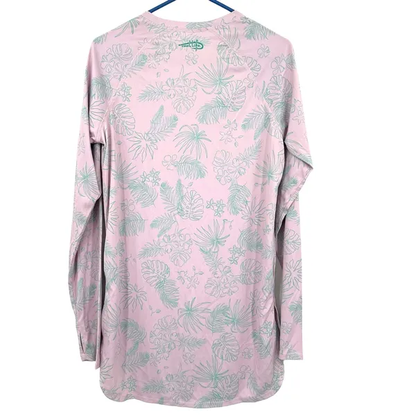 Reel Life size Medium long sleeve outdoor‎ sun boat shirt pink green floral - Image 2