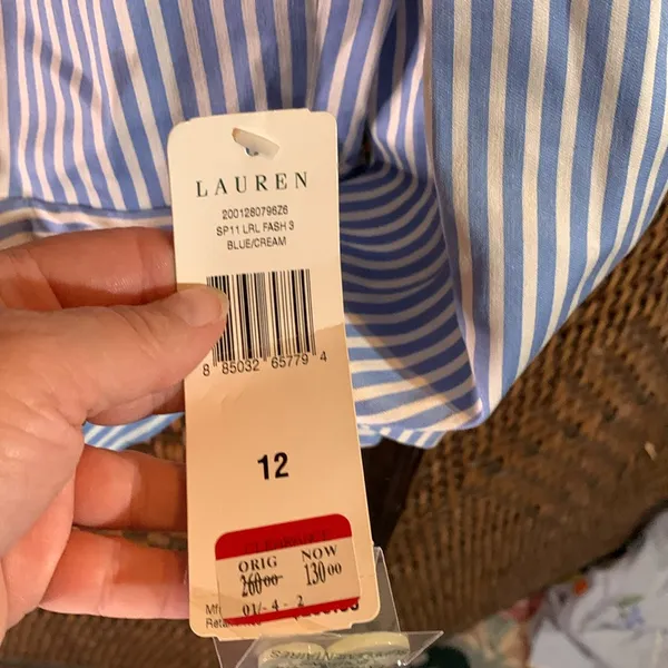 NWT Lauren Ralph Lauren Cotton and Silk Ruffle Collar Striped Blazer Size 12 - Image 3