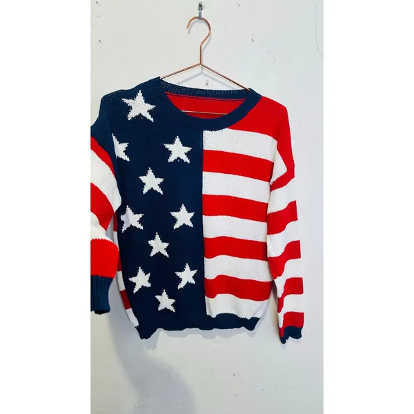 American Flag Patriotic Flag USA Striped Star Pullover Sweater size Large - Image 7