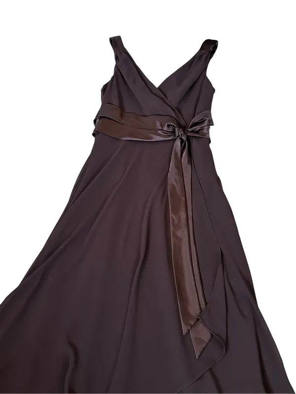 Jones Studio A-Line Midi Dress Satin Waist Bow Tie Flowy Hem Y2K Whimsigoth - Image 2