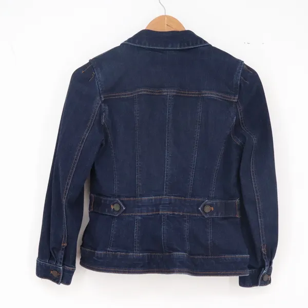 Ann Taylor Jacket Womens S Dark Blue Stretch Denim Trucker Excellent - Image 4