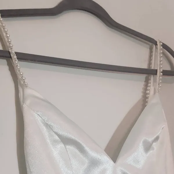 Lulus White Satin Wedding Dress with Pearl Straps NWT Size XS - Image 6