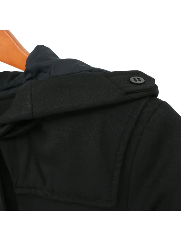 Lacoste Black Hooded Wool Blend Trench Coat Quilted Jacket 36 US 4 - Image 4