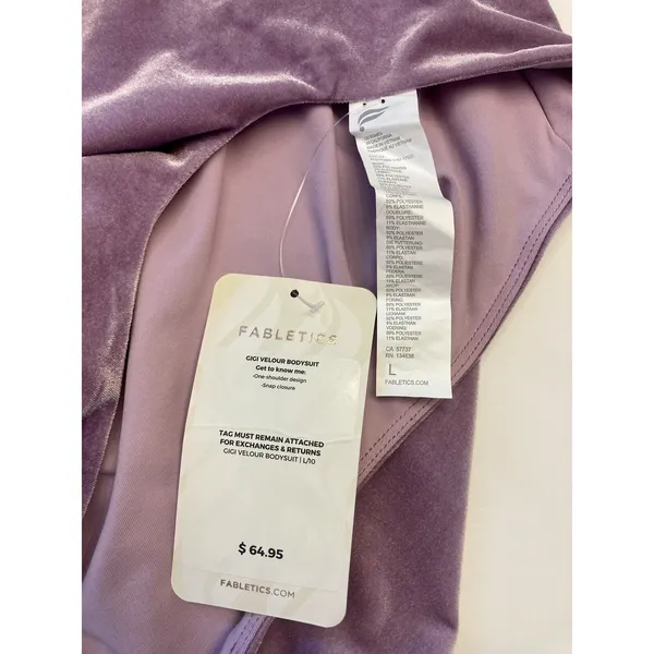 Fabletics Gigi Velour Bodysuit Women L‎ Purple One-Shoulder Snap Closure Velvet - Image 5