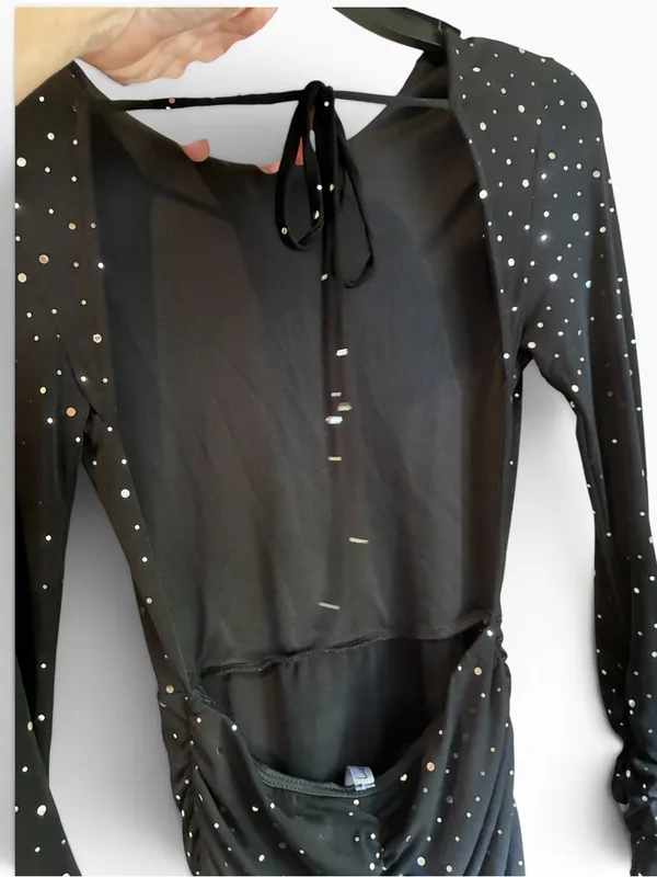 Black Backless Sparkle Ruched Long-Sleeve Mini Dress Brand New - Image 6