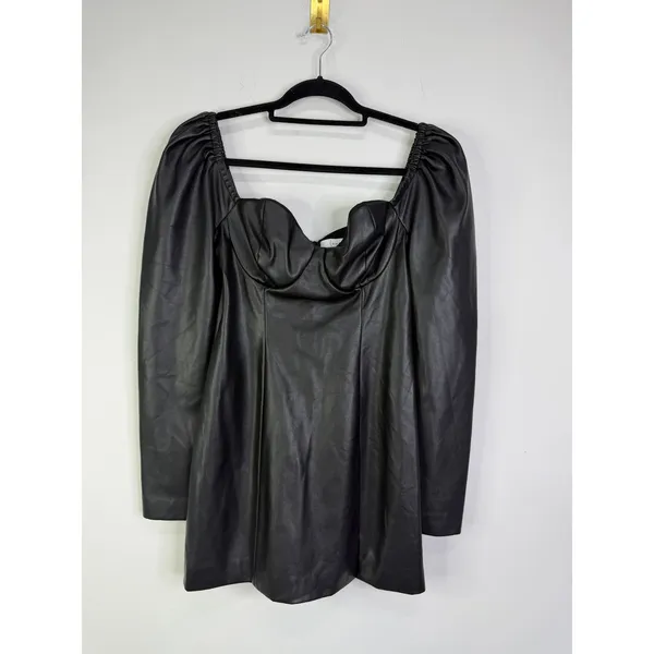 Louna Faux Leather Mini Dress Black Size Large - Image 3