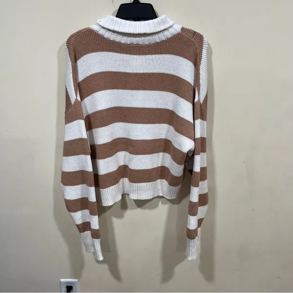 NWT OFFLINE By Aerie Full Zip Sweater stripped size XL Beach Dune women’s - Image 10