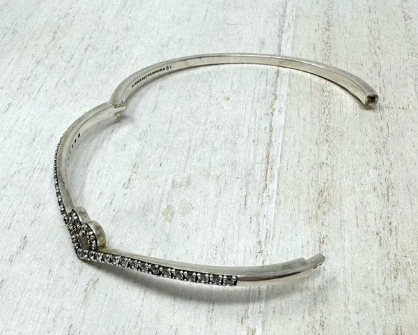 Pandora sterling silver/CZ bangle bracelet, size 1 / small - Image 10