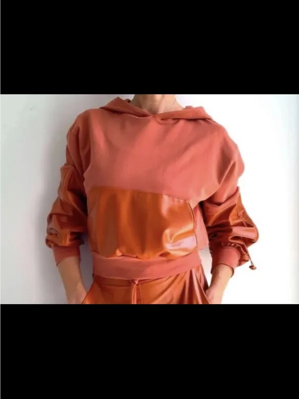 NOLI Burnt Orange Vegan Leather Hoodie - Image 3