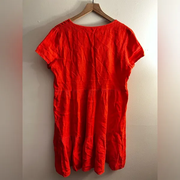 Francesca Bettini Italy women red linen tiered shirt sleeve dress S - Image 2