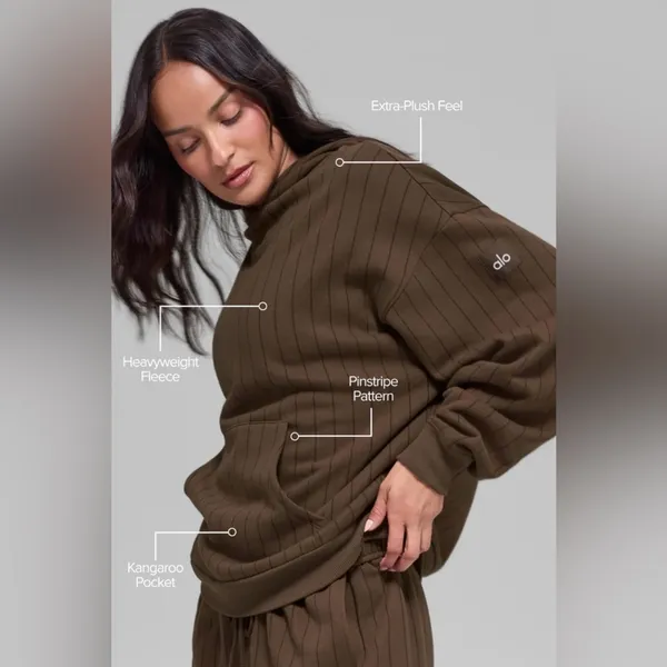 ALO Yoga NWT Pinstripe Hoodie Sweatshirt in Expresso Size M - Image 3