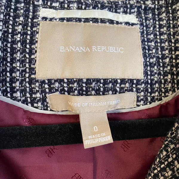 Banana Republic Navy Blue & White Tweed Blazer Jacket - Image 4