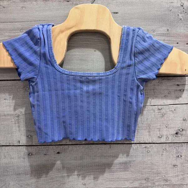 1468 | OFFLINE by Aerie OG Original Ribbed Lettuce Edge Crop‎ Top Blue Womens S - Image 2