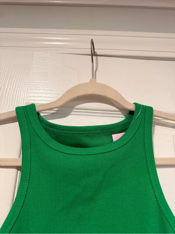NWT Wild Fable Size S Green Ribbed High Neck Cropped Racerback Stretch Tank Top - Image 2