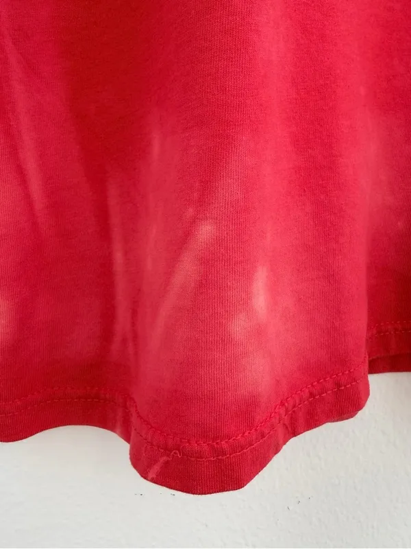 Red and pink coral off-the-shoulder bleached t-shirt - Image 9