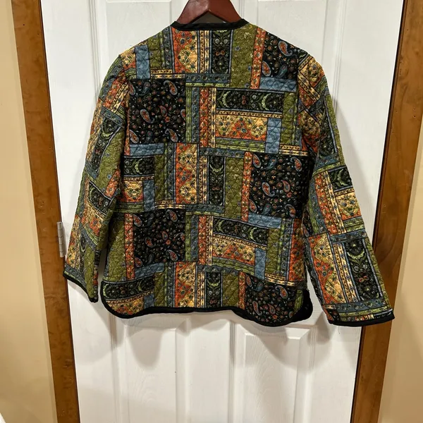 Vintage Handmade Quilted Jacket Small Cottagecore Boho Artisan Coat Green - Image 4