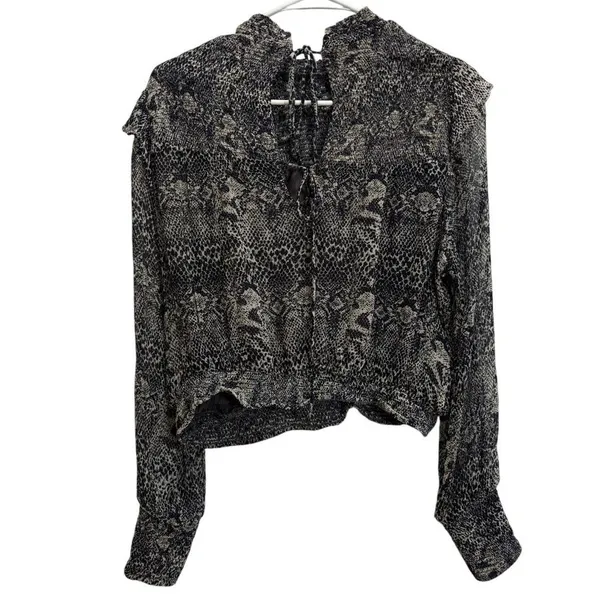 Free People Women S/P Roma Chiffon Snake Ruffle Long Sleeve Blouse Animal Print - Image 8