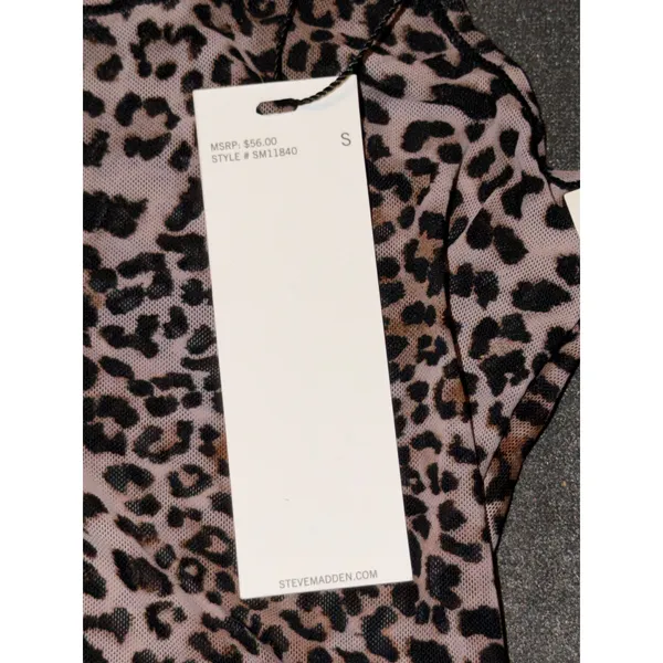 Steve Madden Womens Feathered Leopard Mesh Bodysuit SM11840 Brown Animal Sz S - Image 5