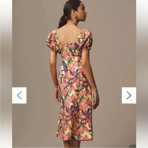 Farm Rio x Anthropologie Puff-Sleeve Sweetheart Linen‎ Midi Dress size XS - Image 3