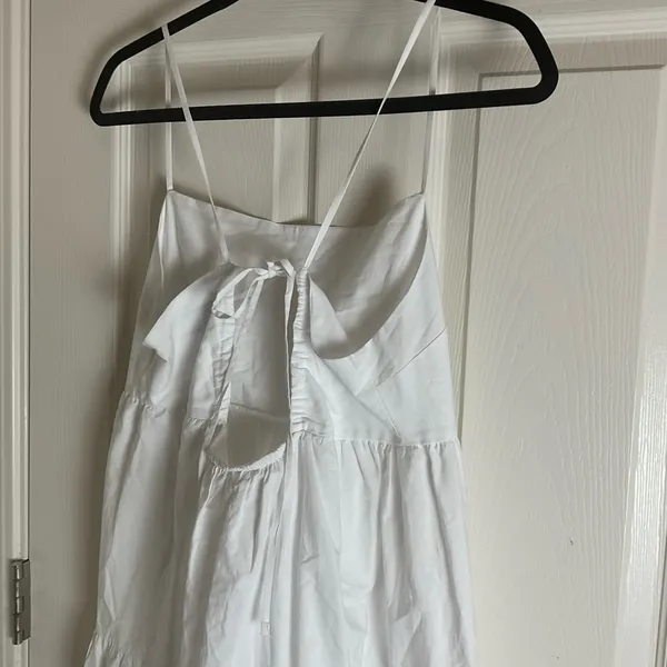 ZARA White Poplin Tiered Maxi Dress - Open Back Tie - Size L - Image 9