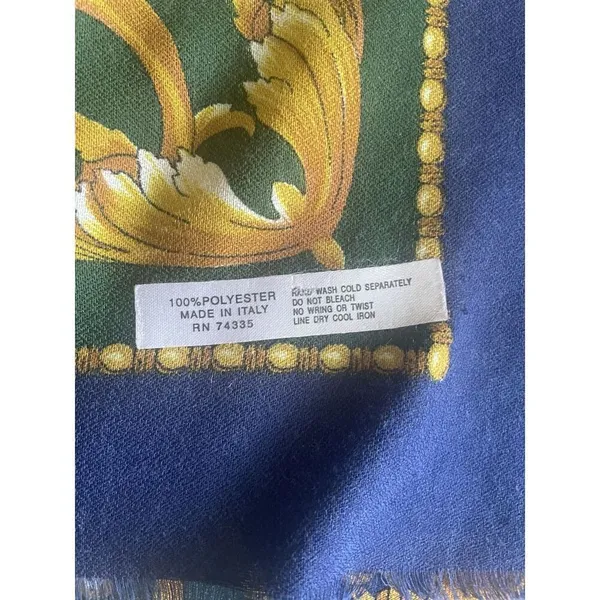 Vtg Italian Baroque Scarf Gold Chain Belt Print Square 47 inch Made in Italy - Image 3