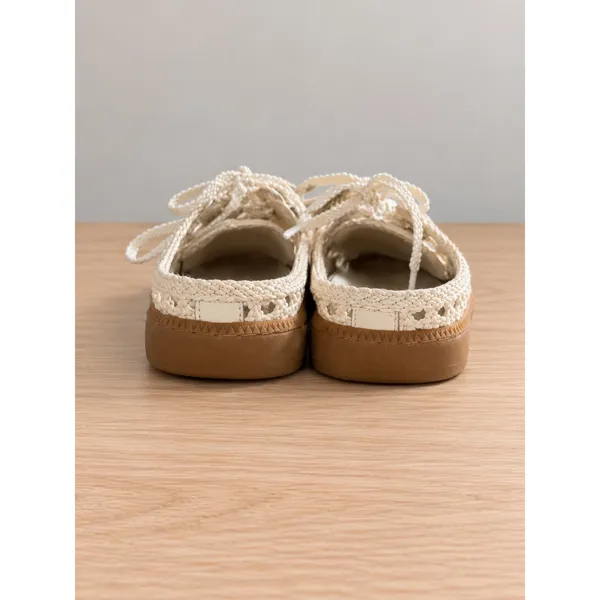 Dolce Vita Cream Woven Cutout Mule Sneakers Gum Sole Womens Size 7 Lace Up - Image 4