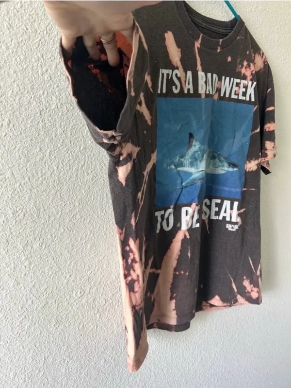 Bleach Dyed Shark Week Graphic Tee Size Large Funny Shark Shirt - Image 2