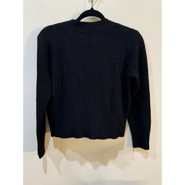 Club Monaco black ribbed V-neck button-down Cardigan Size Small Wool Cotton - Image 3