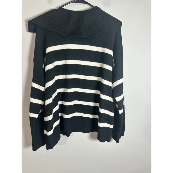 Banana Republic Johnny Collar Striped Sweater‎ Black White XL 768623-01 Womens - Image 9