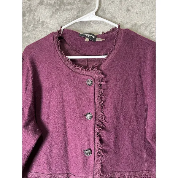 Karl Lagerfeld Burgundy Wool Blend Fringe Coat Boho Artisan Statement Large - Image 2