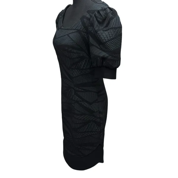 ELENE CASSIS Black Textured Puff Sleeve Fitted Dress 4 Lined‎ Cocktail Evening - Image 5