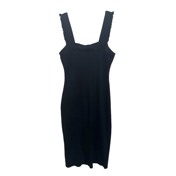 Lulus Persuasion Black Ruffled Bodycon Midi Dress Small Square Neck LBD - Image 3