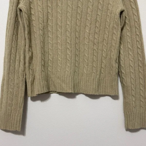 J. Crew Cashmere Wool Blend Cable Knit Sweater Size Medium Green Lightweight - Image 5