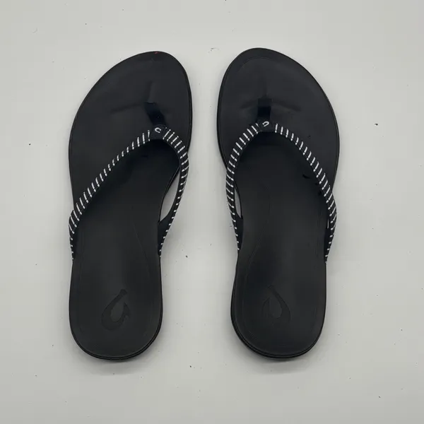 OluKai Ho'opio Black White Striped Flip Flop Sandals Womens 7 - Image 2