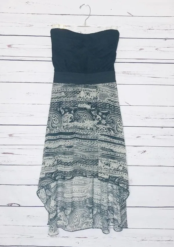Black & White Aztec Tribal Pattern Strapless High Low Dress Size Medium - Image 7