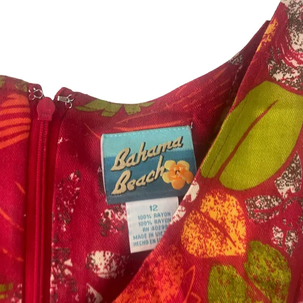 Bahama Beach Vintage 90s Women's Size 12 Large Hawaiian Red Tropical Midi Dress‎ - Image 4